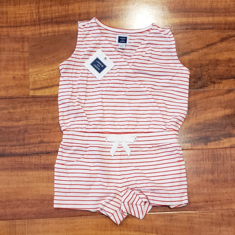 Janie and Jack NWT 18-24 months red and ivory striped cotton romper